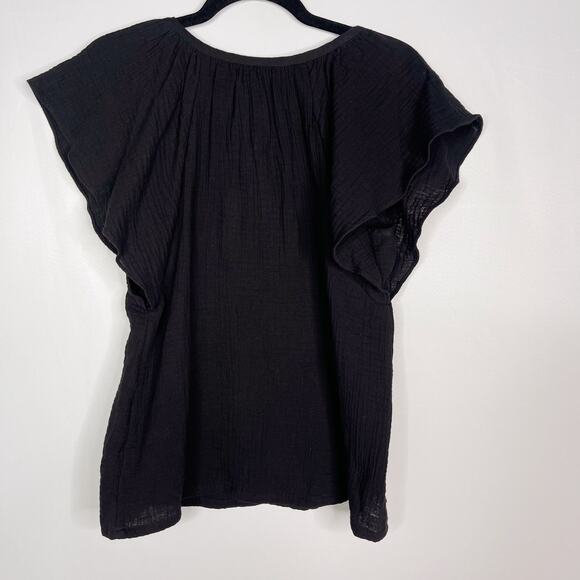 Evereve Roan + Ryan XS Black Elliott Gauze Flutter Sleeve VNeck Top Short Sleeve - Picture 2 of 8